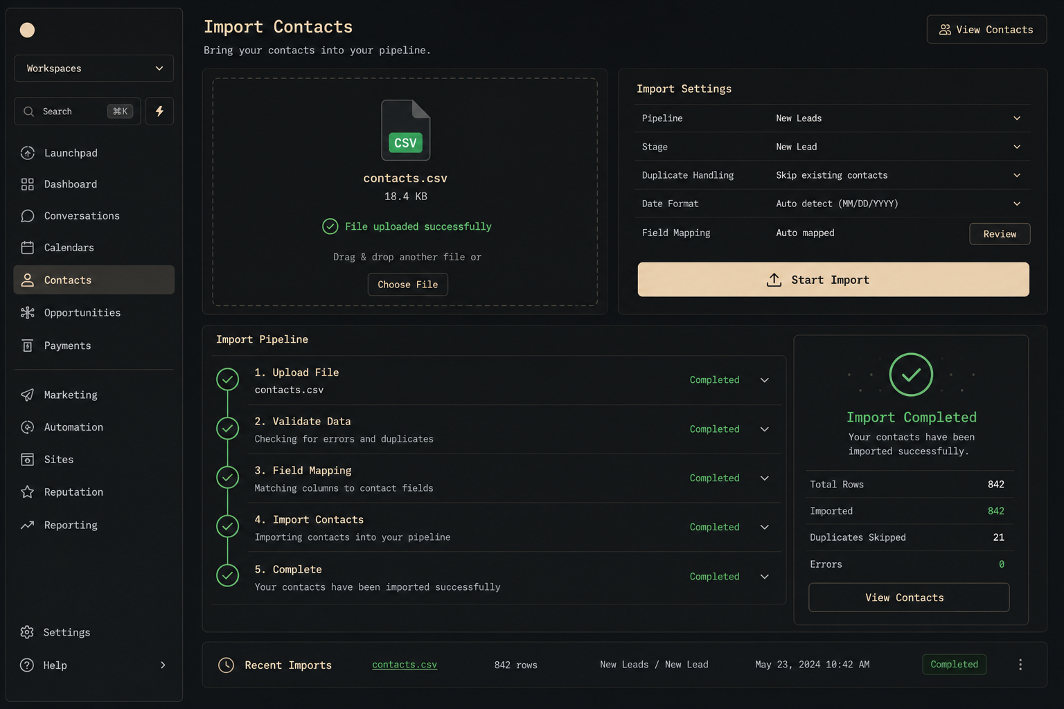 GoHighLevel import visual